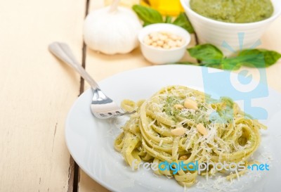 Italian Traditional Basil Pesto Pasta Ingredients Stock Photo