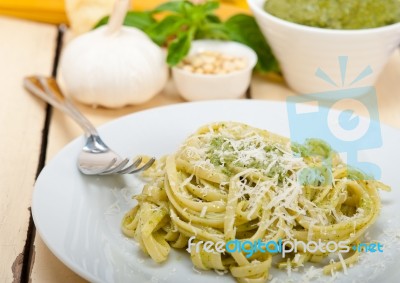 Italian Traditional Basil Pesto Pasta Ingredients Stock Photo