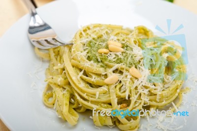 Italian Traditional Basil Pesto Pasta Ingredients Stock Photo