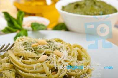 Italian Traditional Basil Pesto Pasta Ingredients Stock Photo