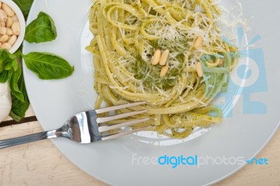 Italian Traditional Basil Pesto Pasta Ingredients Stock Photo