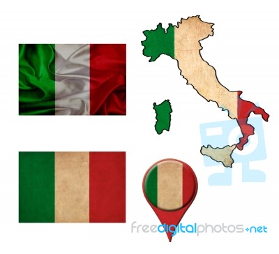 Italy Flag, Map And Map Pointers Stock Image