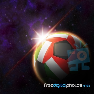 Italy Flag On 3d Football With Rising Sun Stock Image