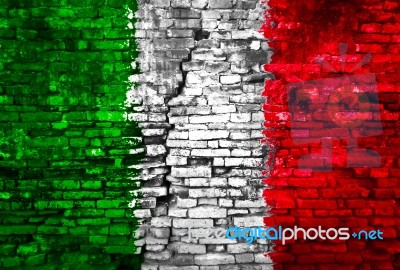 Italy Flag Painted On Wall Stock Photo