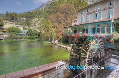 Italy Fontaine De La Vaucluse Water Mill On The River Stock Photo