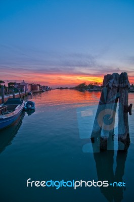 Italy Venice Burano Island Sunset Stock Photo