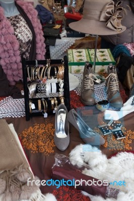 Items For Sale On A Market Stall In Monza Italy Stock Photo