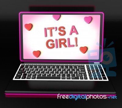 It's A Girl Message Online Shows Newborn Female Baby Stock Image