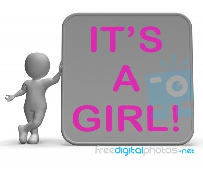 It's A Girl Sign Means Announcing Female Baby Stock Image