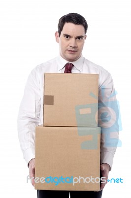 It's Hard To Carry This Boxes Stock Photo