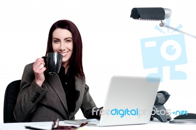 Its Time For A Break. Woman Enjoying Coffee Stock Photo