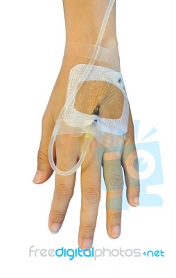 IV Solution In Patients Hand Stock Photo