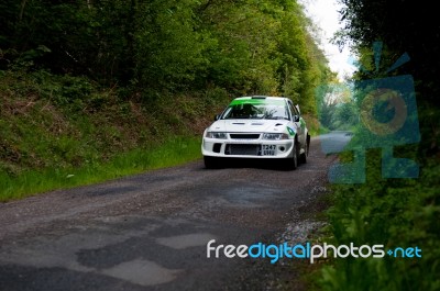 J. Laverty Driving Mitsubishi Evo Stock Photo