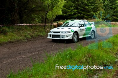 J. Laverty Driving Mitsubishi Evo Stock Photo