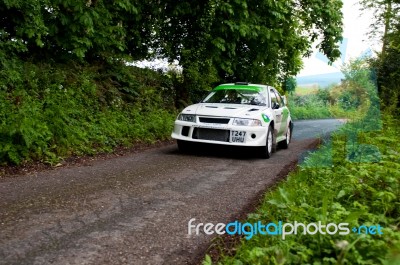 J. Laverty Driving Mitsubishi Evo Stock Photo