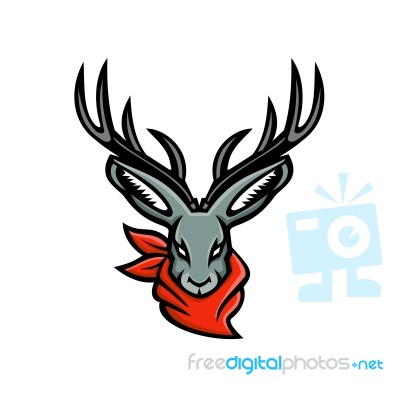 Jackalope Wearing Bandanna Mascot Stock Image