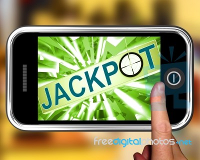 Jackpot On Smartphone Showing Target Gambling Stock Image