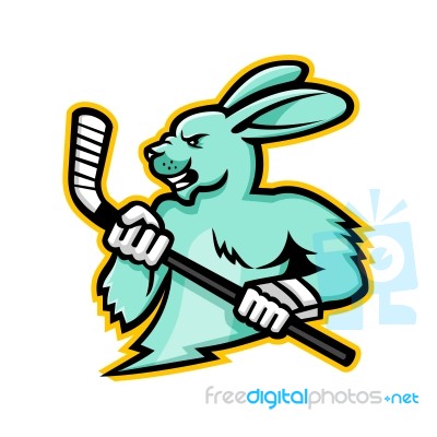 Jackrabbit Ice Hockey Player Mascot Stock Image