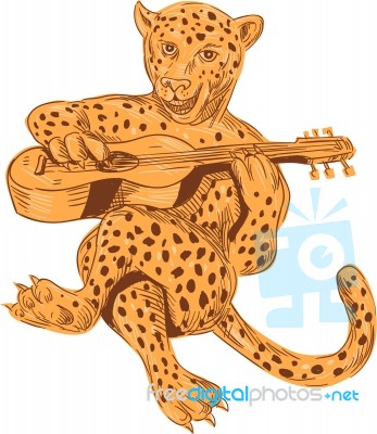 Jaguar Playing Guitar Drawing Stock Image