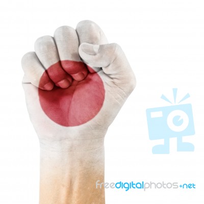 Japan Flag On Hand. Stock Photo