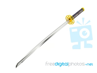 Japan Katana Sword Isolated On White Background, 3d Rendering Stock Image