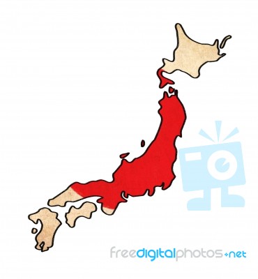 Japan Map On Japan Flag Drawing ,grunge And Retro Flag Series Stock Image