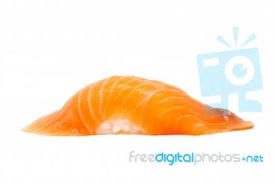 Japanese Cuisine. Salmon Sushi Nigiri Isolated On White Backgrou… Stock Photo