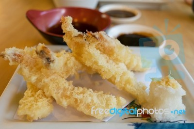 Japanese Cuisine, Tempura Shrimps(deep Fried Shrimps) With Sauce… Stock Photo