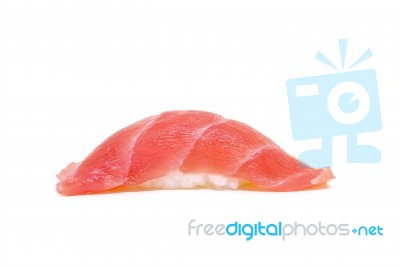 Japanese Cuisine. Tuna Sushi Isolated On White Background Stock Photo