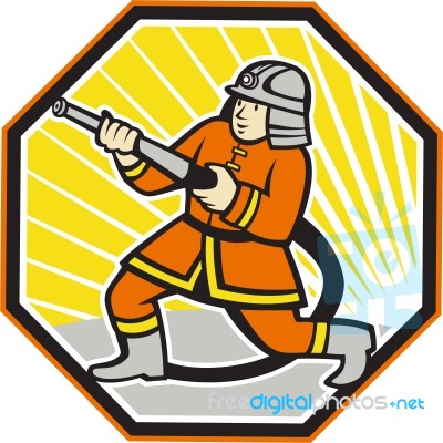 Japanese Fireman Firefighter Cartoon Stock Image