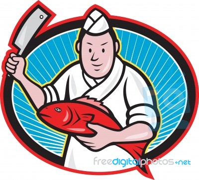 Japanese Fishmonger Butcher Chef Cook Stock Image