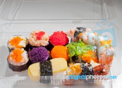 Japanese Food &quot;sushi&quot; In Plastic Box Stock Photo