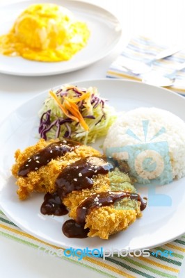 Japanese Food Tonkatsu Fried Pork Stock Photo