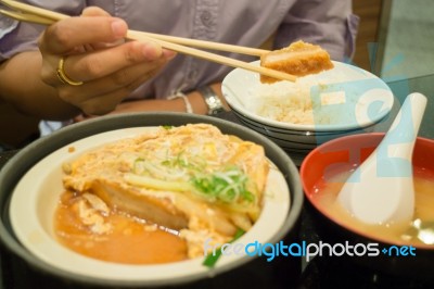 Japanese Fried Pork Chop With Rice Stock Photo