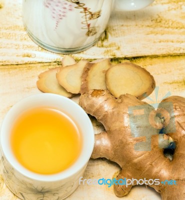 Japanese Ginger Tea Shows Spice Spices And Cup Stock Photo