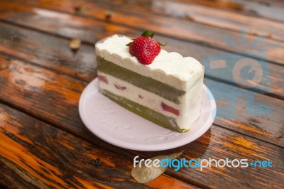 Japanese Matcha Strawberry Short Cake Stock Photo