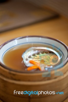 Japanese Style Abalone Soup Empty Shell Stock Photo