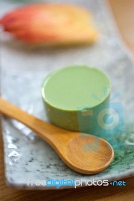 Japanese Style Green Tea Pudding Stock Photo