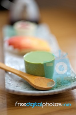 Japanese Style Green Tea Pudding Stock Photo