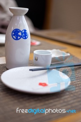 Japanese Style Table Set And Sake Stock Photo