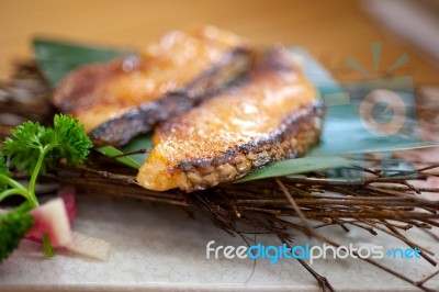 Japanese Style Teppanyaki Roasted Cod Fish Stock Photo