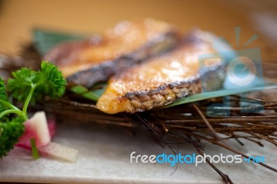 Japanese Style Teppanyaki Roasted Cod Fish Stock Photo