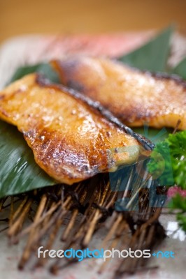 Japanese Style Teppanyaki Roasted Cod Fish Stock Photo