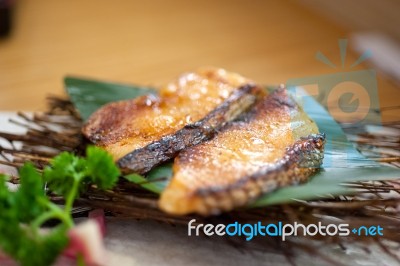 Japanese Style Teppanyaki Roasted Cod Fish Stock Photo