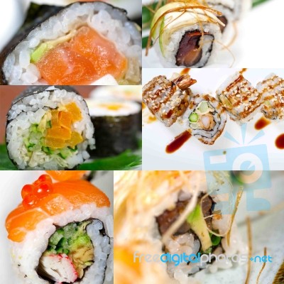 Japanese Sushi Collage Stock Photo