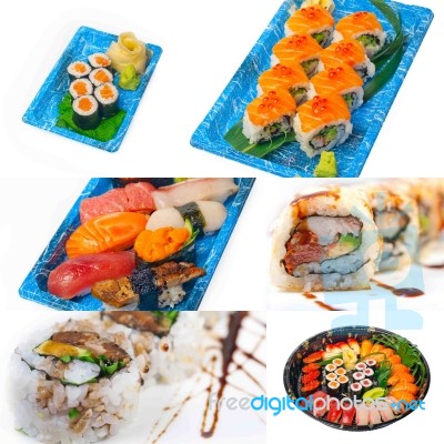 Japanese Sushi Collage Stock Photo