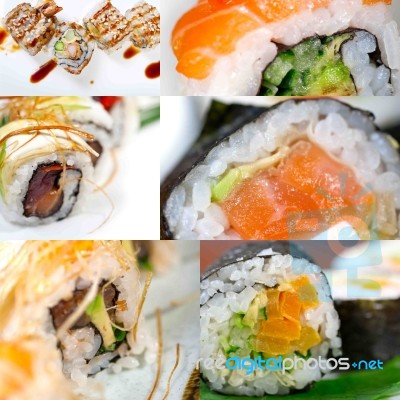 Japanese Sushi Collage Stock Photo