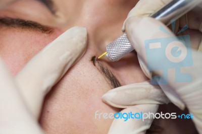 Japanese Technique Of Drawing Eyebrows Stock Photo