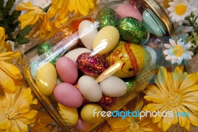 Jar Filled With Easter Sweets Stock Photo