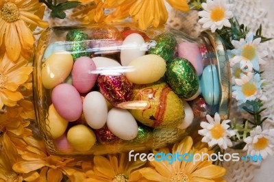 Jar Filled With Easter Sweets Stock Photo